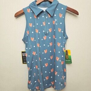 Tipsy Elves‎ Golf Polo Sleeveless Top Womens Small Squirrel Print Blue